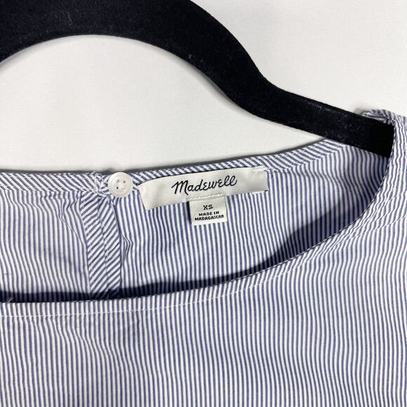 Madewell XSmall XS Blue White Striped Bell Sleeve Blouse Top 3/4 Sleeve Cotton - Picture 8 of 11